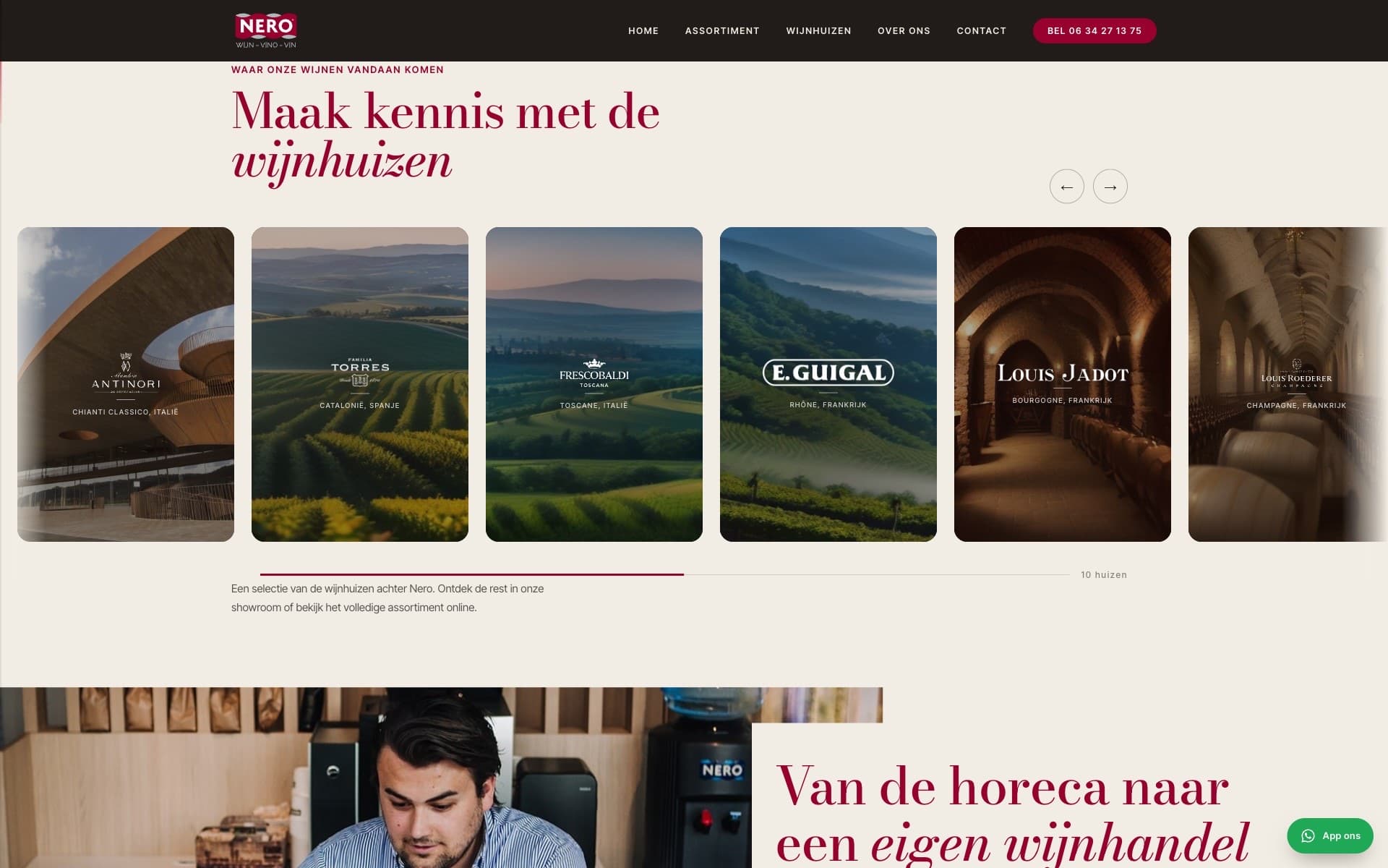 De wijnhuizen achter Nero, met herkomst per huis