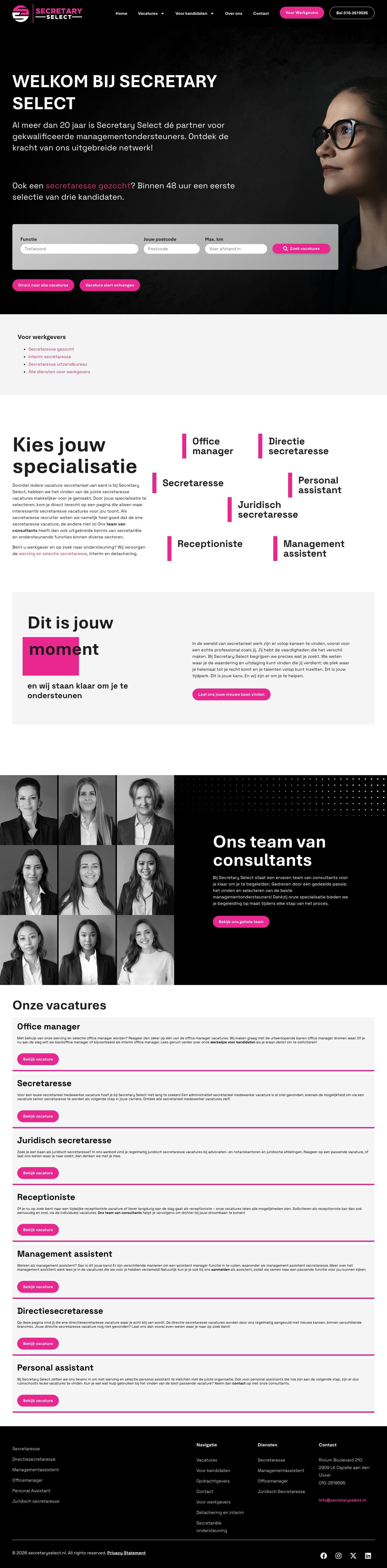 Volledige pagina van Secretary Select