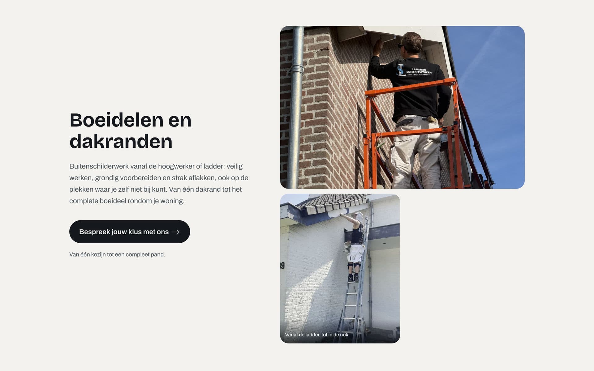 Dienstenblok met eigen projectfoto's en een directe offerte-CTA