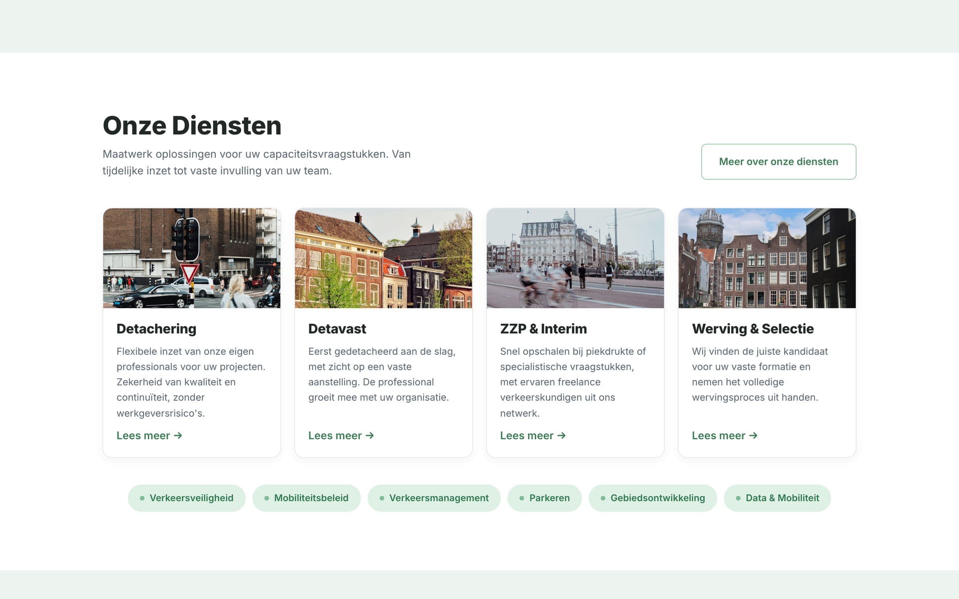 Vier detacheringsvormen met beeld en doorklik naar de specialismen