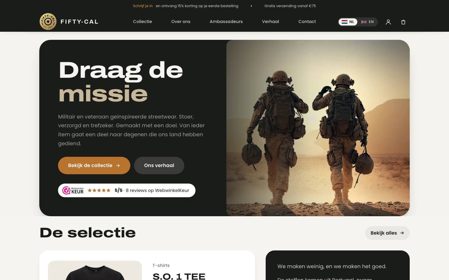 Website van Fifty-Cal