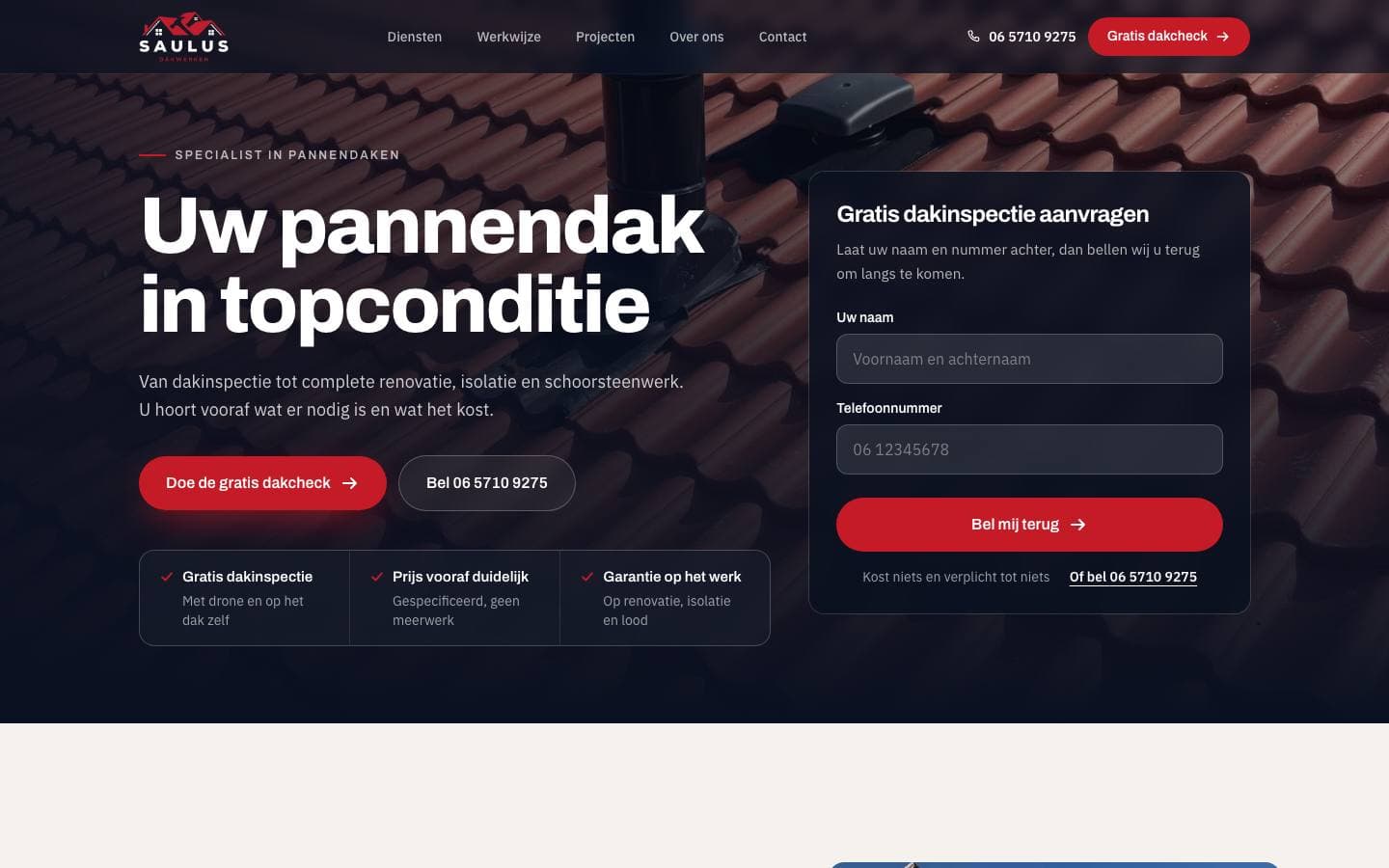 Website van Saulus Dakwerken