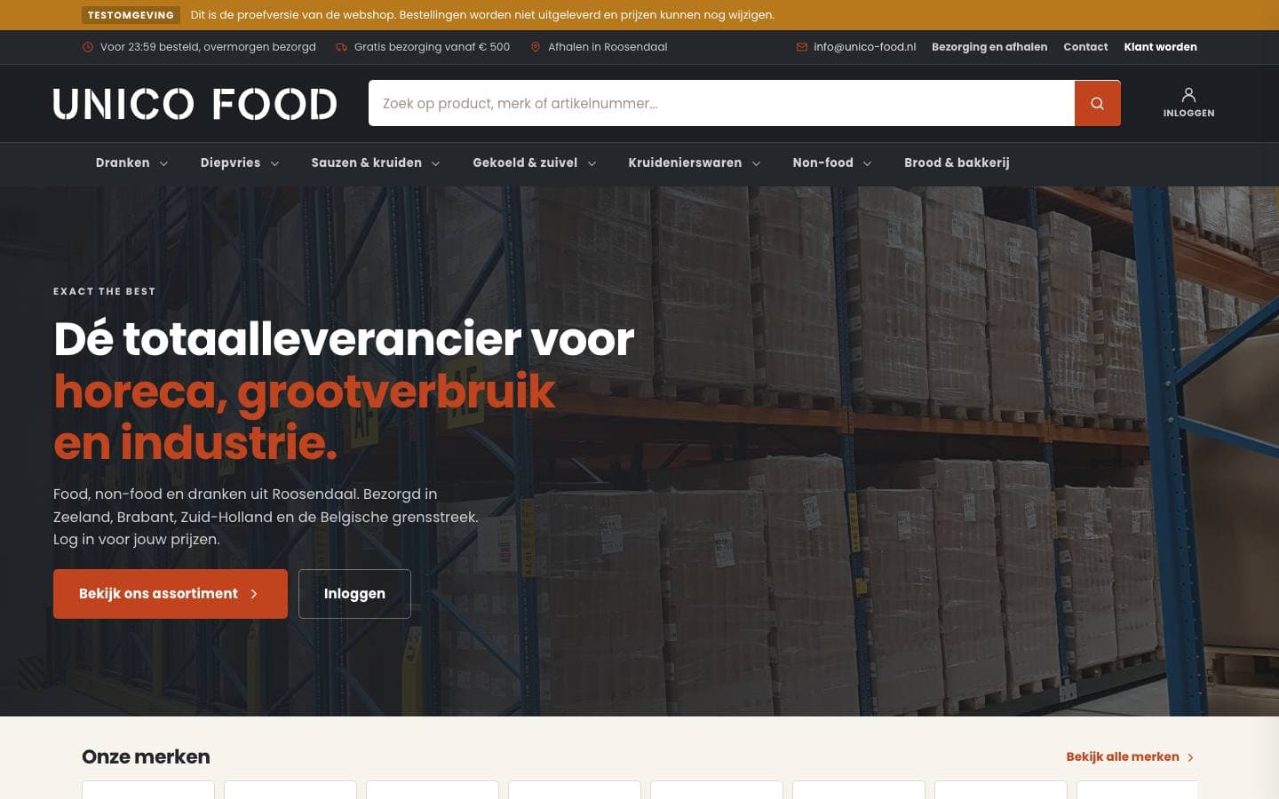 Website van Unico Food