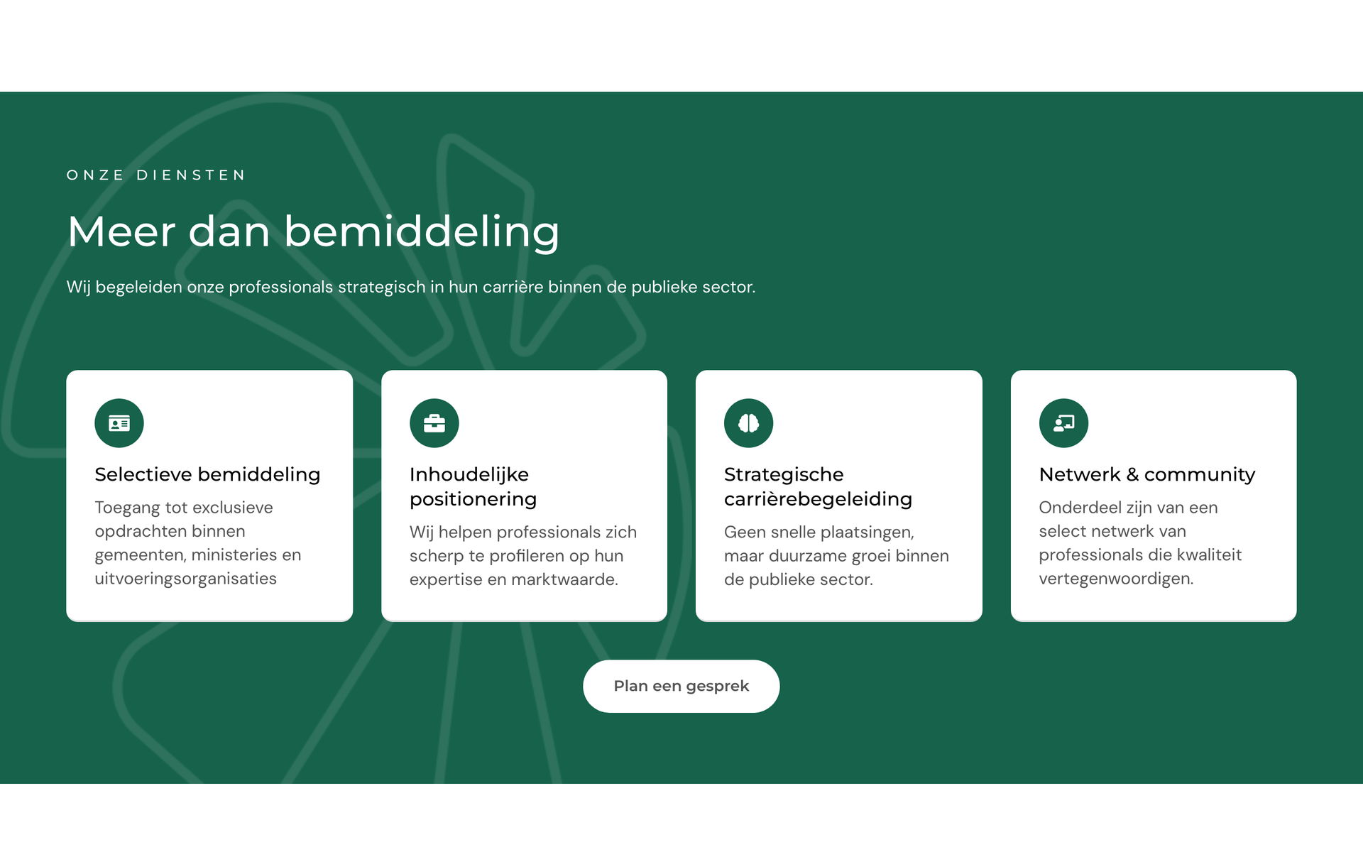 Four types of placement, each with a button to book an introduction